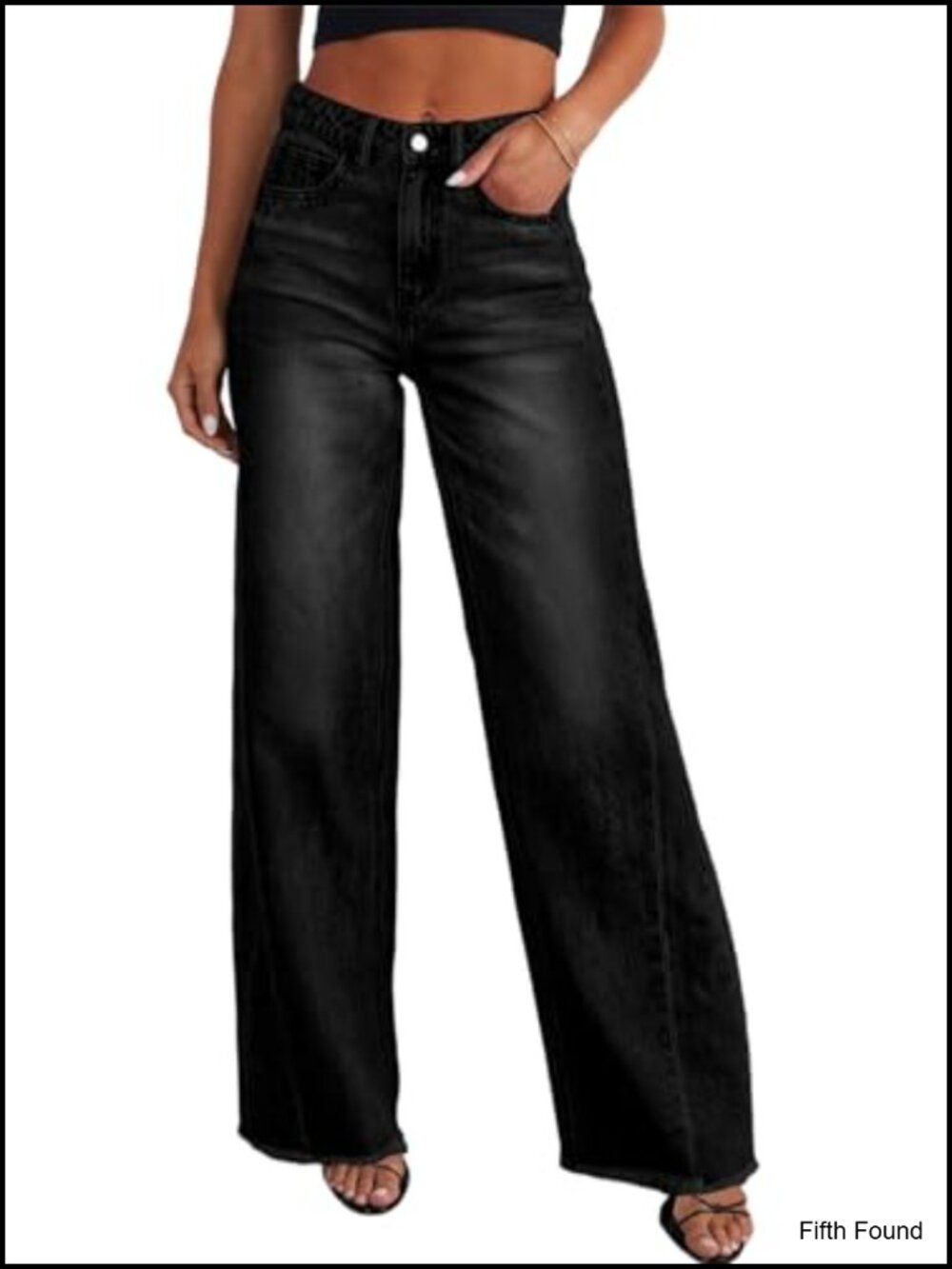 High Waisted Wide Leg Jeans Raw Hem Stretchy Denim Pants Loose Fit